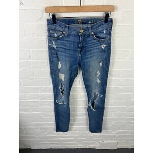 7 For All Mankind Women's The Skinny Denim Jean Distressed Mid-Rise Blue Size 26